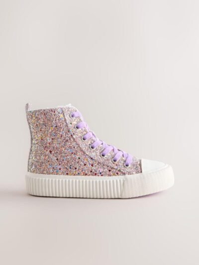 Multi Glitter Standard Fit (F) Lace-Up High Top Trainers