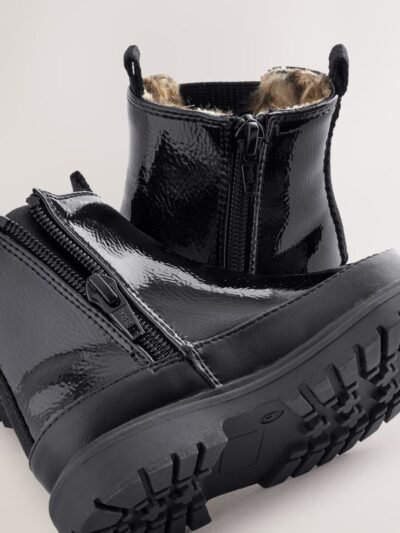 Black Patent Chunky Chelsea Ankle Boots