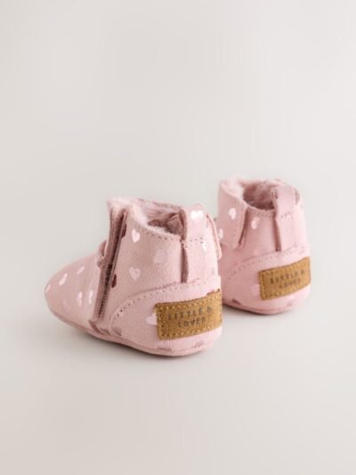 Pink Heart Suede Baby Pull-On Boots