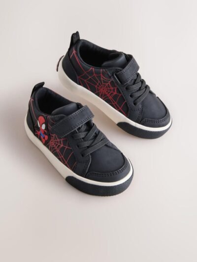 Black/Red Spiderman Standard Fit (F) Touch Fastening Elastic Lace Trainers