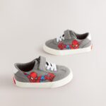 Grey Standard Fit (F) Spiderman Touch Fastening Elastic Lace Trainers
