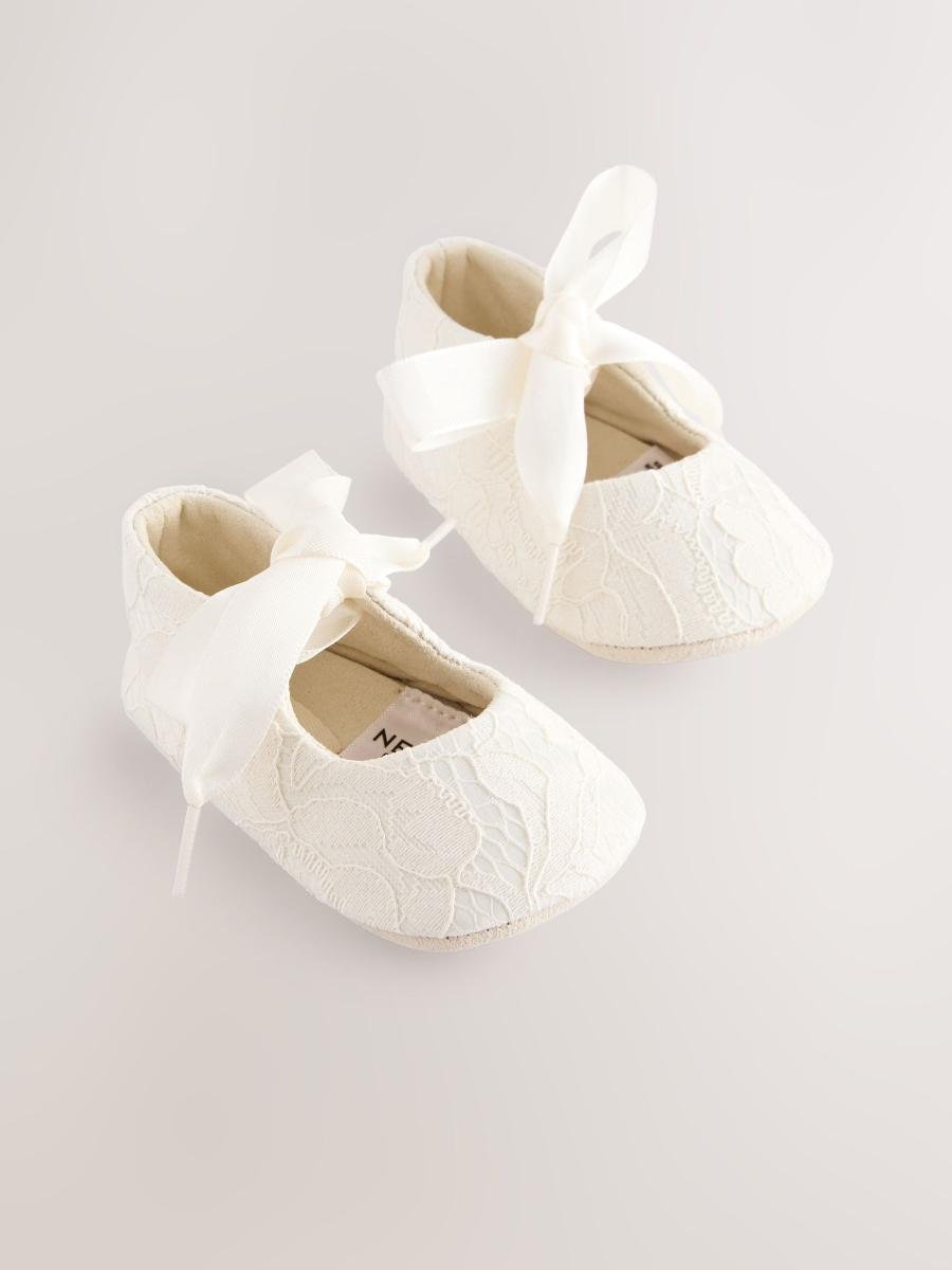 Cream Lace Baby Tie Front Occasion Shoes