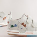 Grey Dino Two Strap Baby Trainers