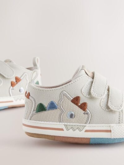 Grey Dino Two Strap Baby Trainers