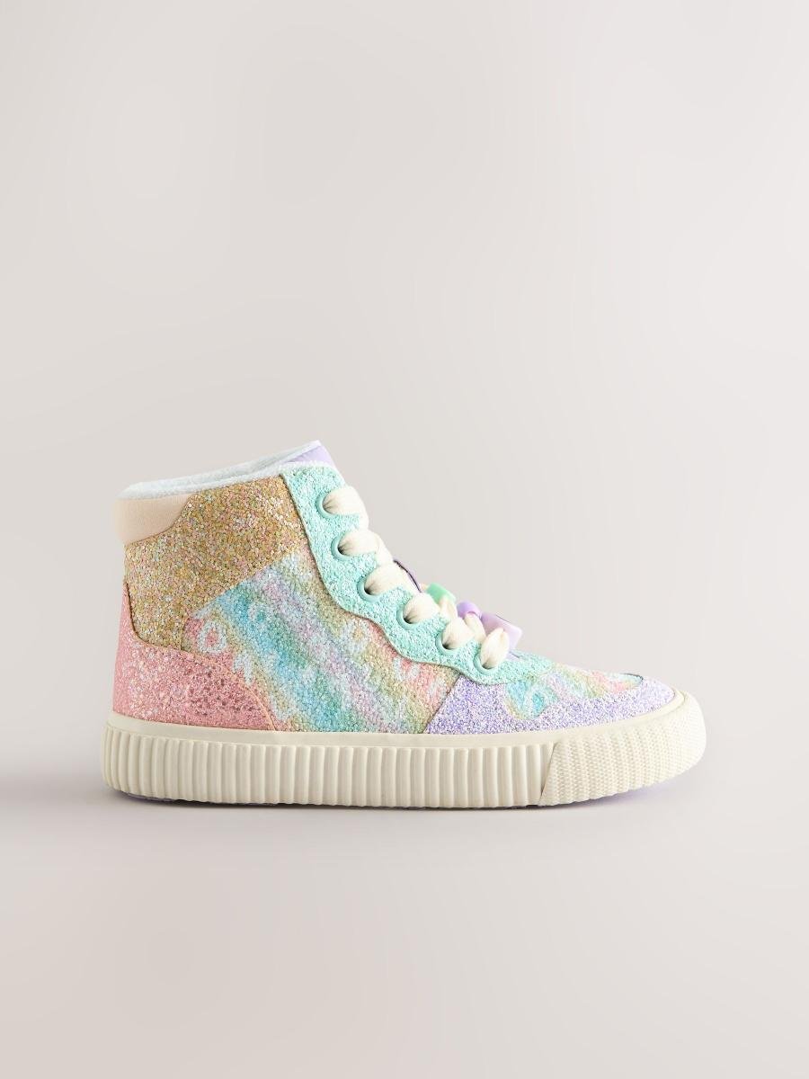 Rainbow Glitter Standard Fit (F) Lace-Up High Top Trainers
