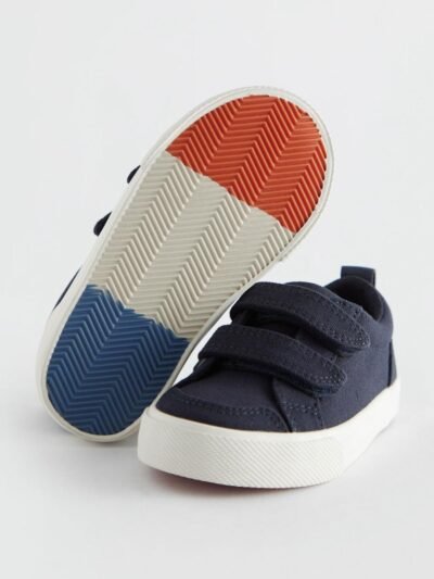 Navy Canvas Wide Fit (G) Two Strap Touch Fastening Trainers