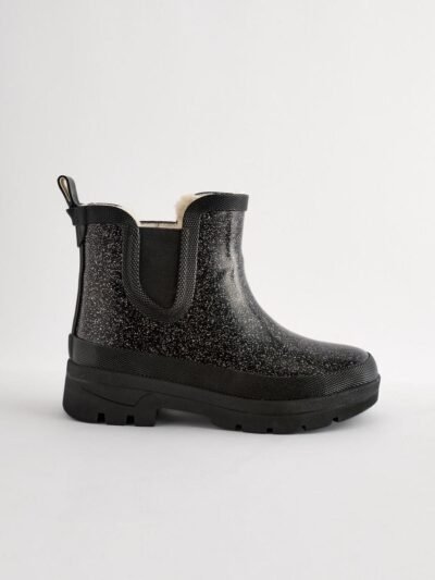 Black Glitter Chelsea Wellies