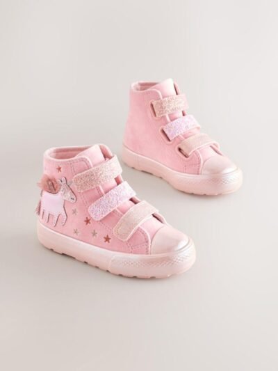 Pink Unicorn Touch Fastening High Top Trainers