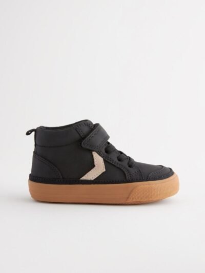 Black Wide Fit (G) Elastic Lace Touch Fastening Chevron Boots