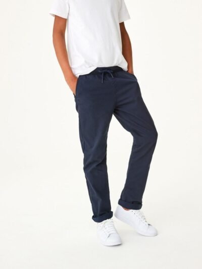 Navy Blue Regular Fit Rib Waist Pull-On Trousers