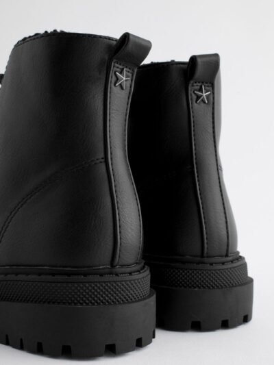 Matt Black Wide Fit (G) Warm Lined Lace-Up Ankle Boots