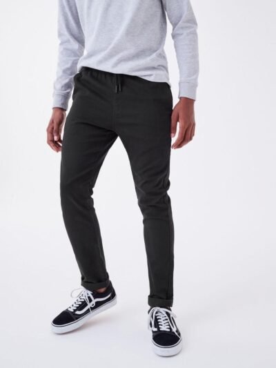 Black Regular Fit Rib Waist Pull-On Trousers