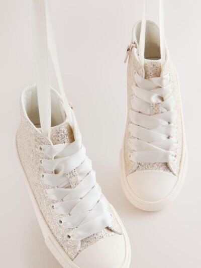 Ivory Glitter Standard Fit (F) Lace-Up High Top Trainers
