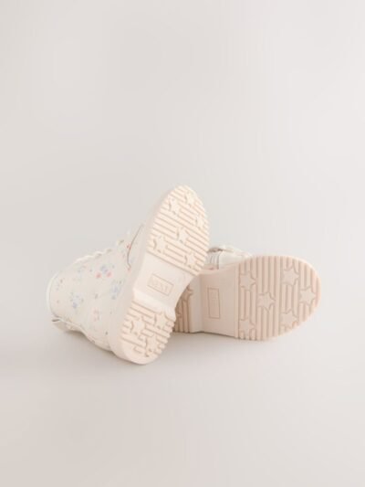 Cream Floral Standard Fit (F) Lace-Up Ankle Boots