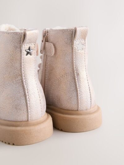 Pink Shimmer Standard Fit (F) Lace-Up Ankle Boots