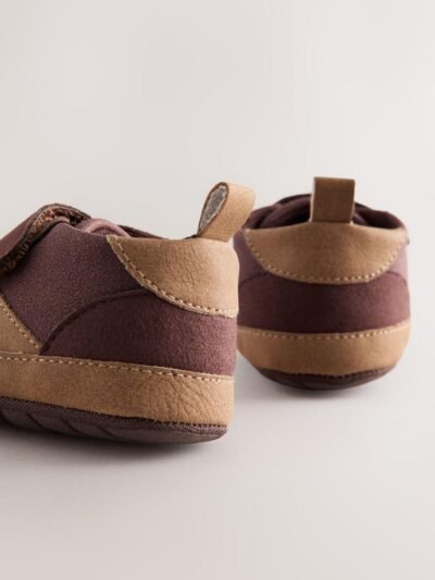 Brown Chocolate Baby Touch Fastening Elastic Lace Chevron Trainers
