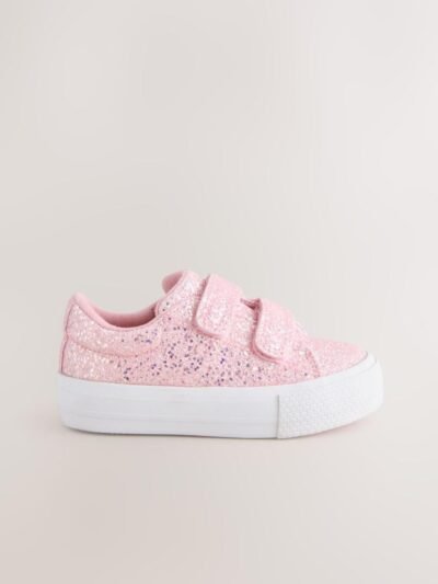 Pink Glitter Standard Fit (F) Chunky Trainers With Touch Fastening