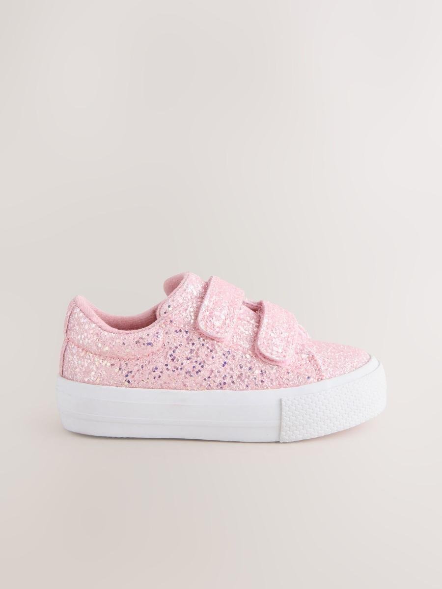 Pink Glitter Standard Fit (F) Chunky Trainers With Touch Fastening