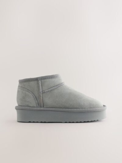 Grey Standard Fit (F) Flatform Mini Warm Lined Water Repellent Suede Pull-On Boots