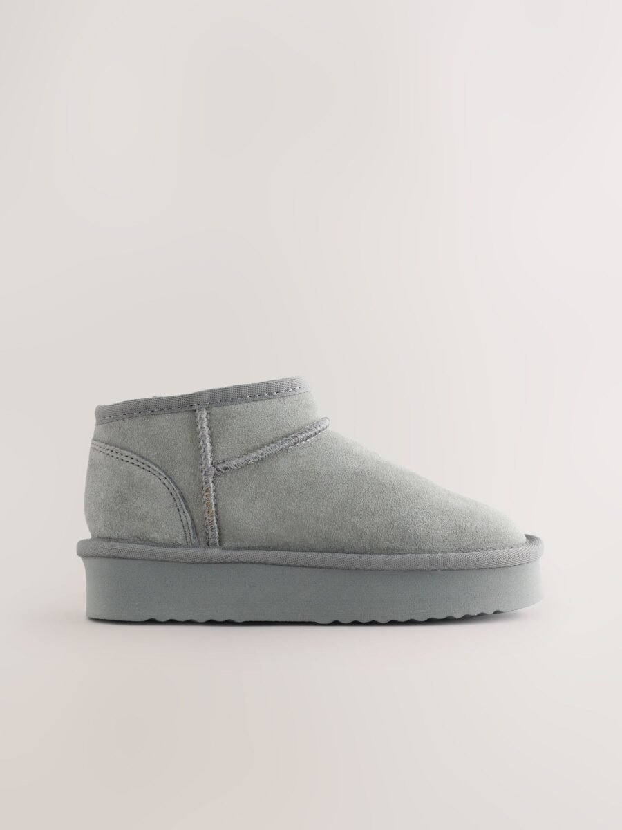 Grey Standard Fit (F) Flatform Mini Warm Lined Water Repellent Suede Pull-On Boots