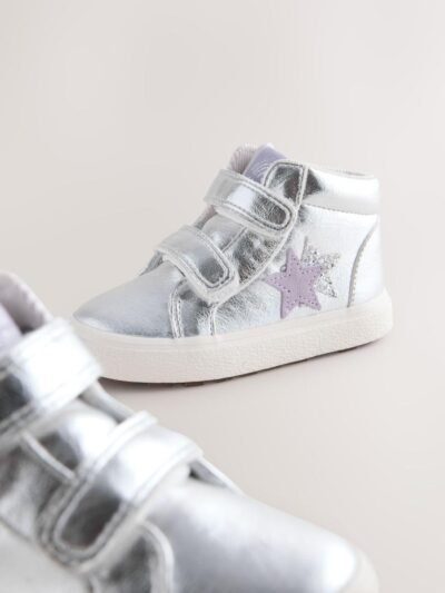 Silver Standard Fit (F) Touch Fasten High Top Trainers