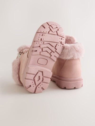 Pink Lace Up Faux Fur Lined Boots