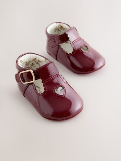 Burgundy Red Baby T Bar Shoes