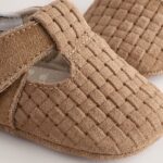 Tan Woven Suede Leather Baby T-Bar Shoes