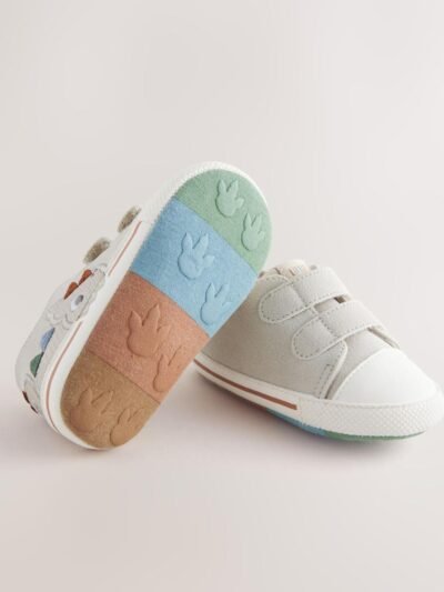 Grey Dino Two Strap Baby Trainers