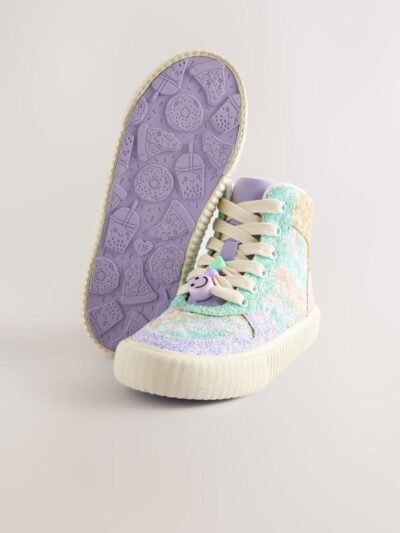 Rainbow Glitter Standard Fit (F) Lace-Up High Top Trainers