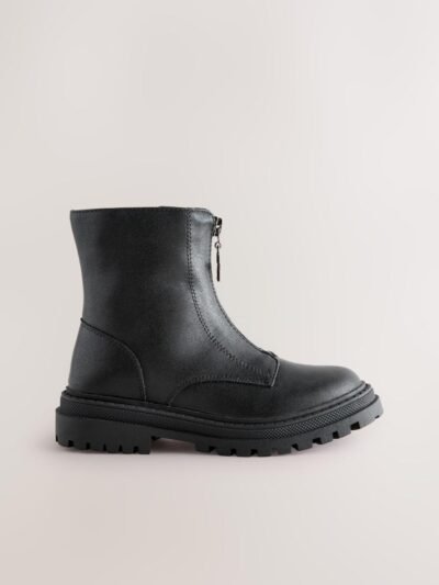 Black Standard Fit (F) Zip Front Ankle Boots