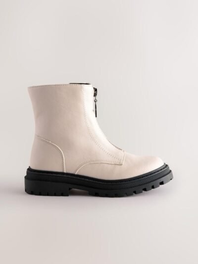 Bone White Standard Fit (F) Zip Front Ankle Boots