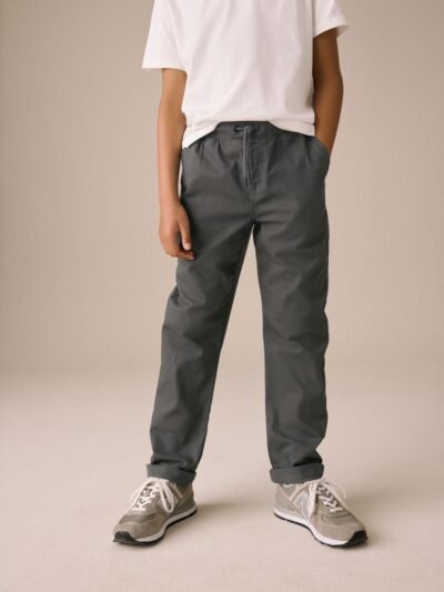 Charcoal Grey Regular Fit Rib Waist Pull-On Trousers