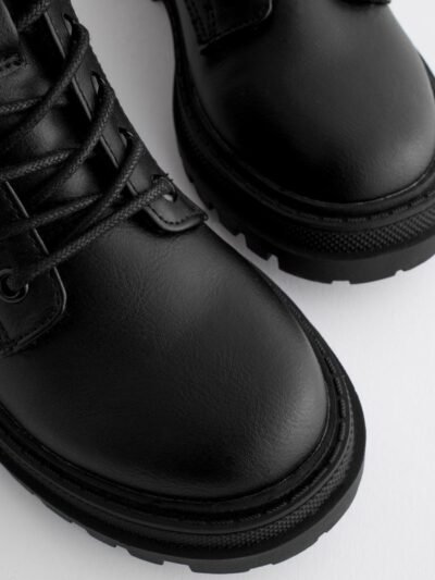 Matt Black Wide Fit (G) Warm Lined Lace-Up Ankle Boots