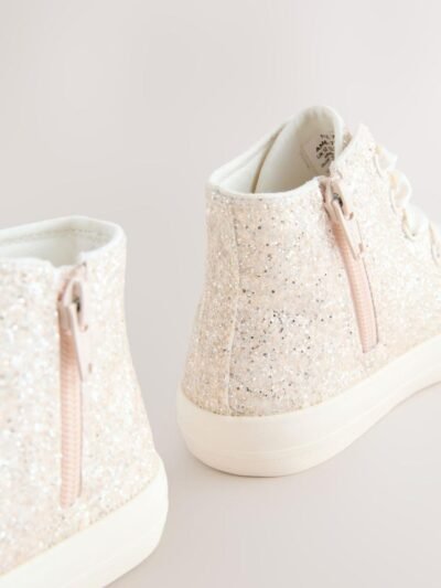 Ivory Glitter Standard Fit (F) Lace-Up High Top Trainers