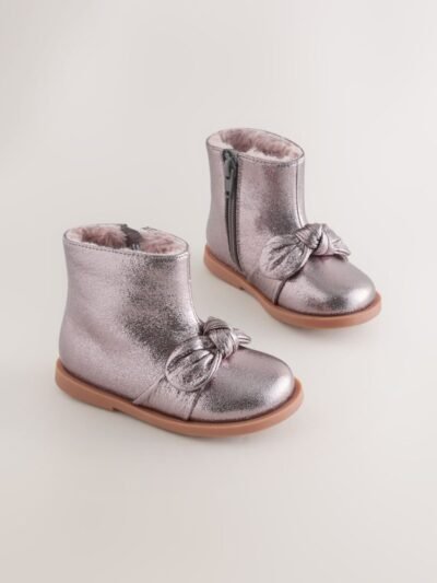 Pewter Grey Metallic Bow Boots