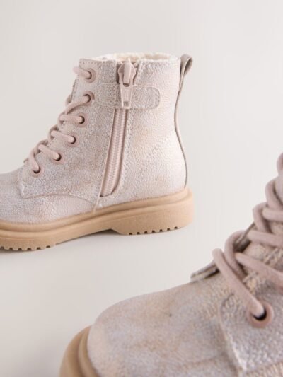 Pink Shimmer Standard Fit (F) Lace-Up Ankle Boots