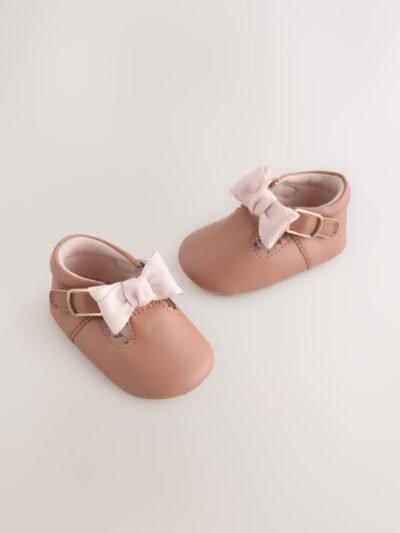 Tan Baby T Bar Bow Shoes