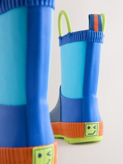 Blue Colour Block Handle Pull On Wellies
