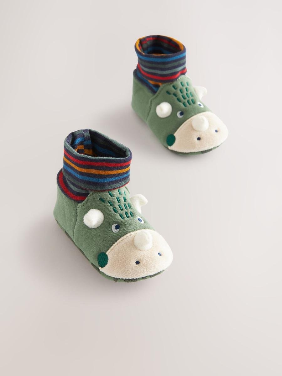 Green Dinosaur Baby Sock Top Boot Shoes