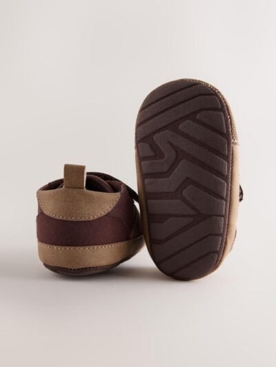 Brown Chocolate Baby Touch Fastening Elastic Lace Chevron Trainers