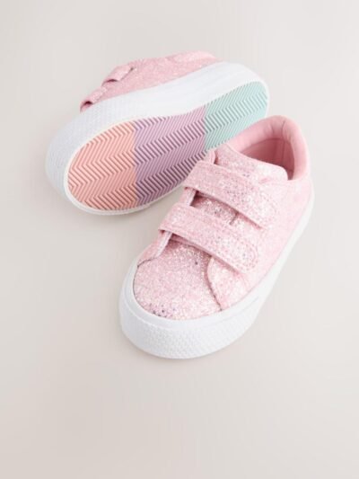 Pink Glitter Standard Fit (F) Chunky Trainers With Touch Fastening