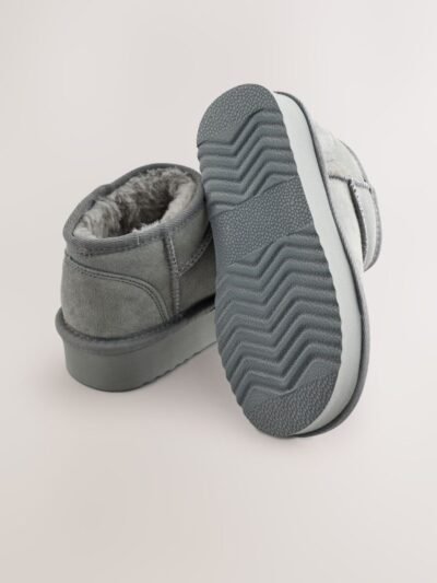 Grey Standard Fit (F) Flatform Mini Warm Lined Water Repellent Suede Pull-On Boots