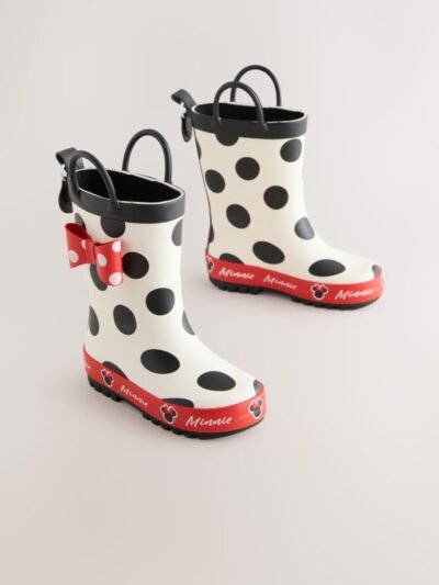 Black/White/Red Minnie Mouse Handle Wellies