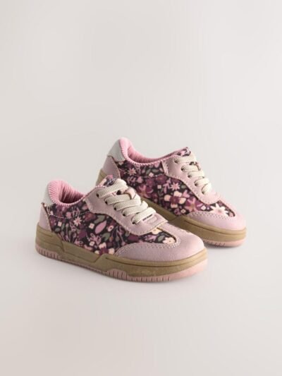 Pink Floral Lace Up Retro Trainers