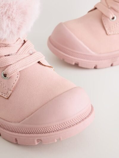 Pink Lace Up Faux Fur Lined Boots