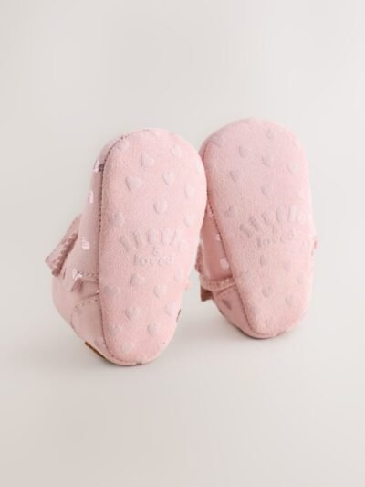 Pink Heart Suede Baby Pull-On Boots