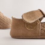 Tan Woven Suede Leather Baby T-Bar Shoes