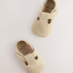 Stone Suede Leather Baby T-Bar Shoes