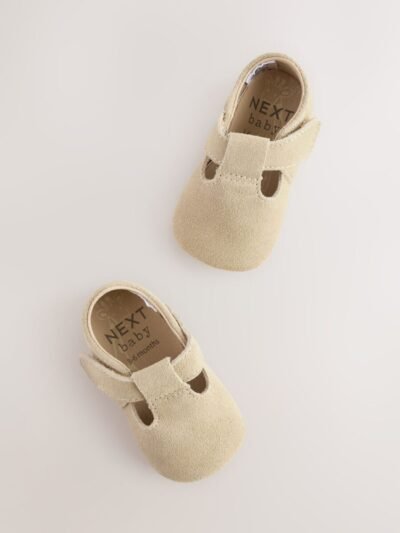 Stone Suede Leather Baby T-Bar Shoes